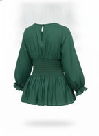 Green Smocked Peplum Blouse