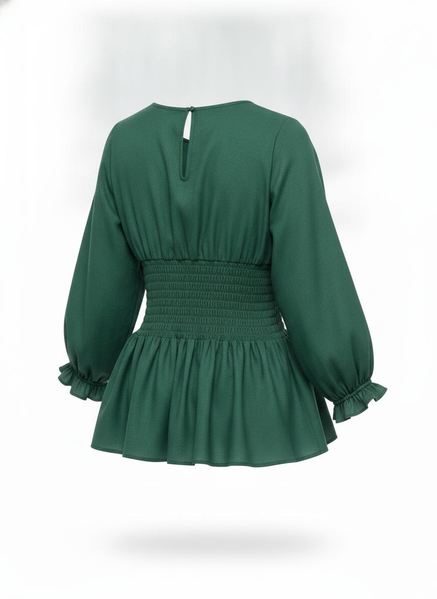 Green Smocked Peplum Blouse