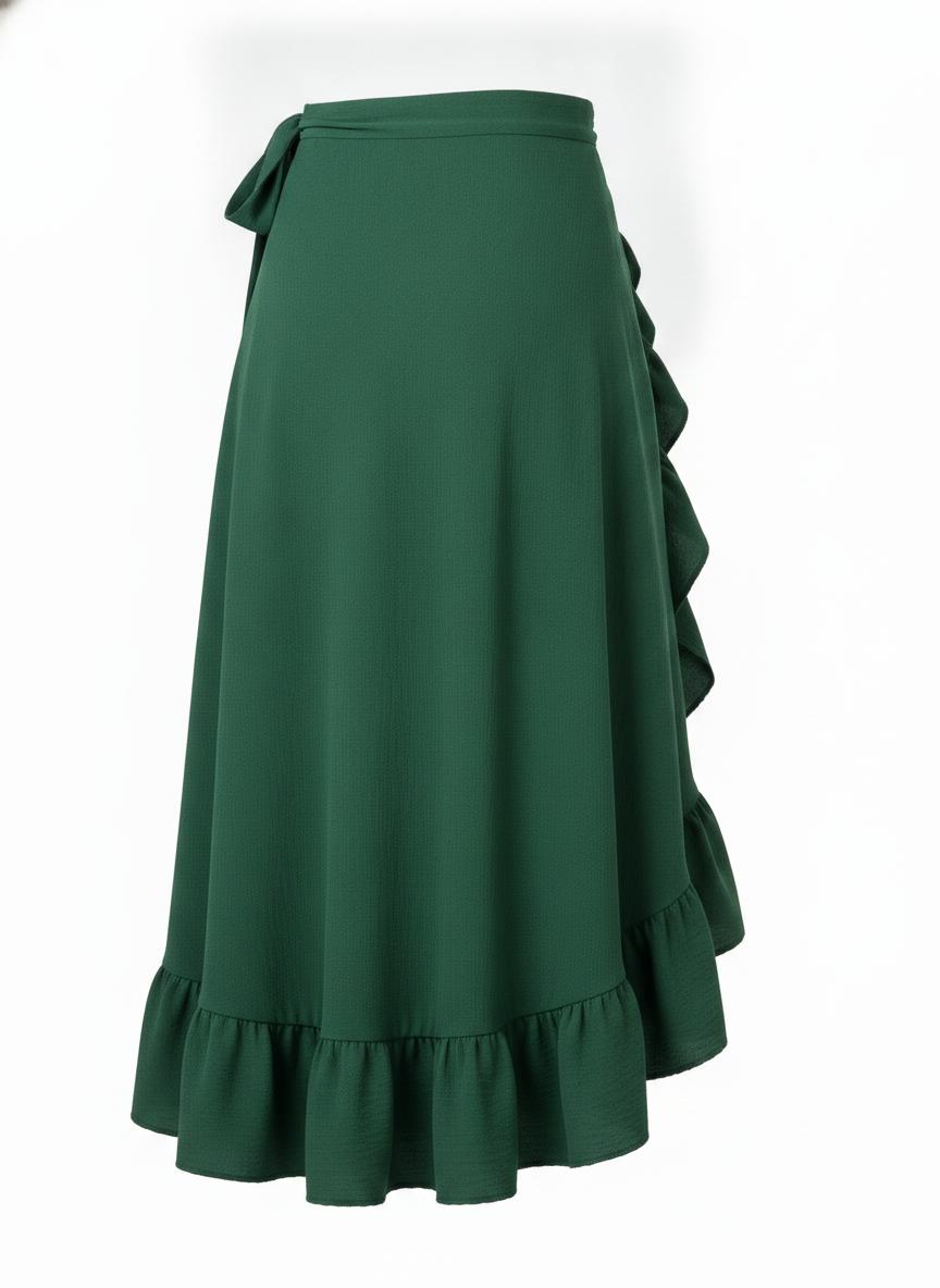 Green Wrap Midi Skirt