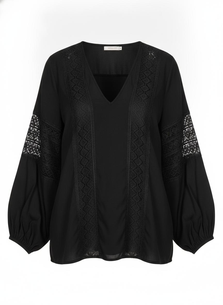 Black Lace Insert Blouse