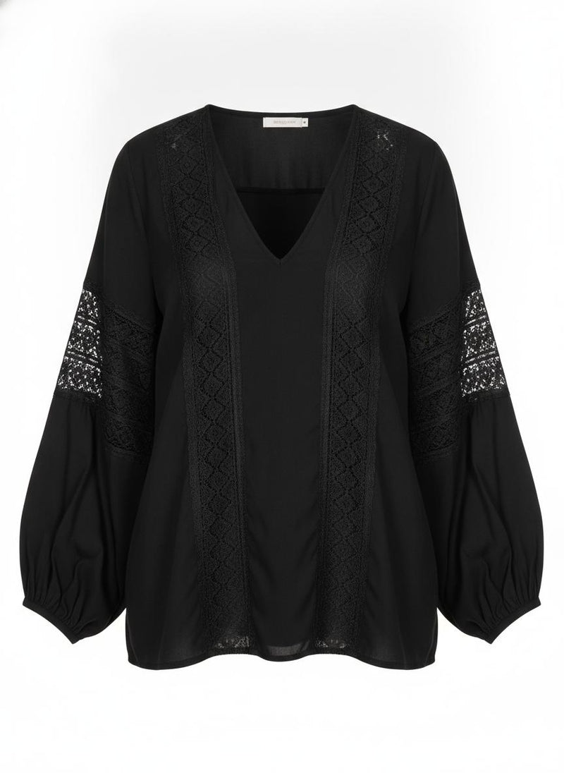 Black Lace Insert Blouse