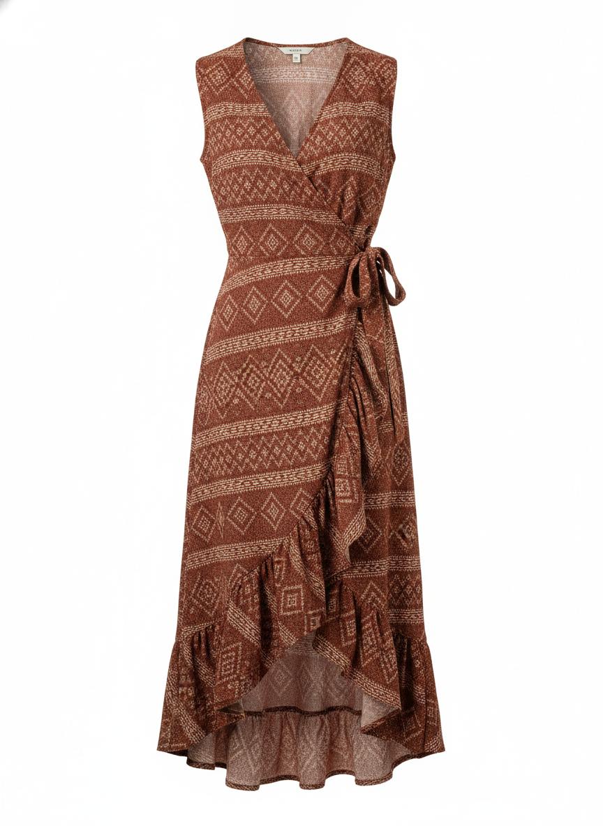 Brown Printed Wrap Dress