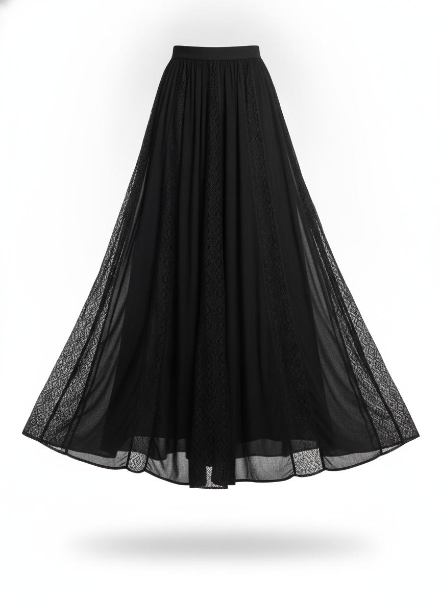 Black Maxi Skirt with Lace Trim