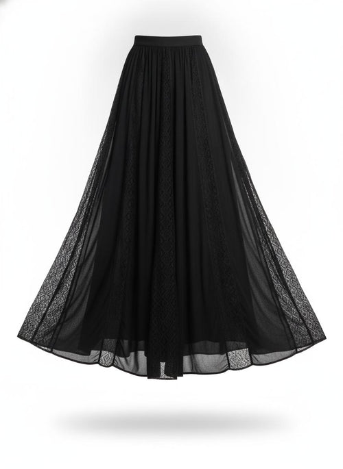 Black Maxi Skirt with Lace Trim