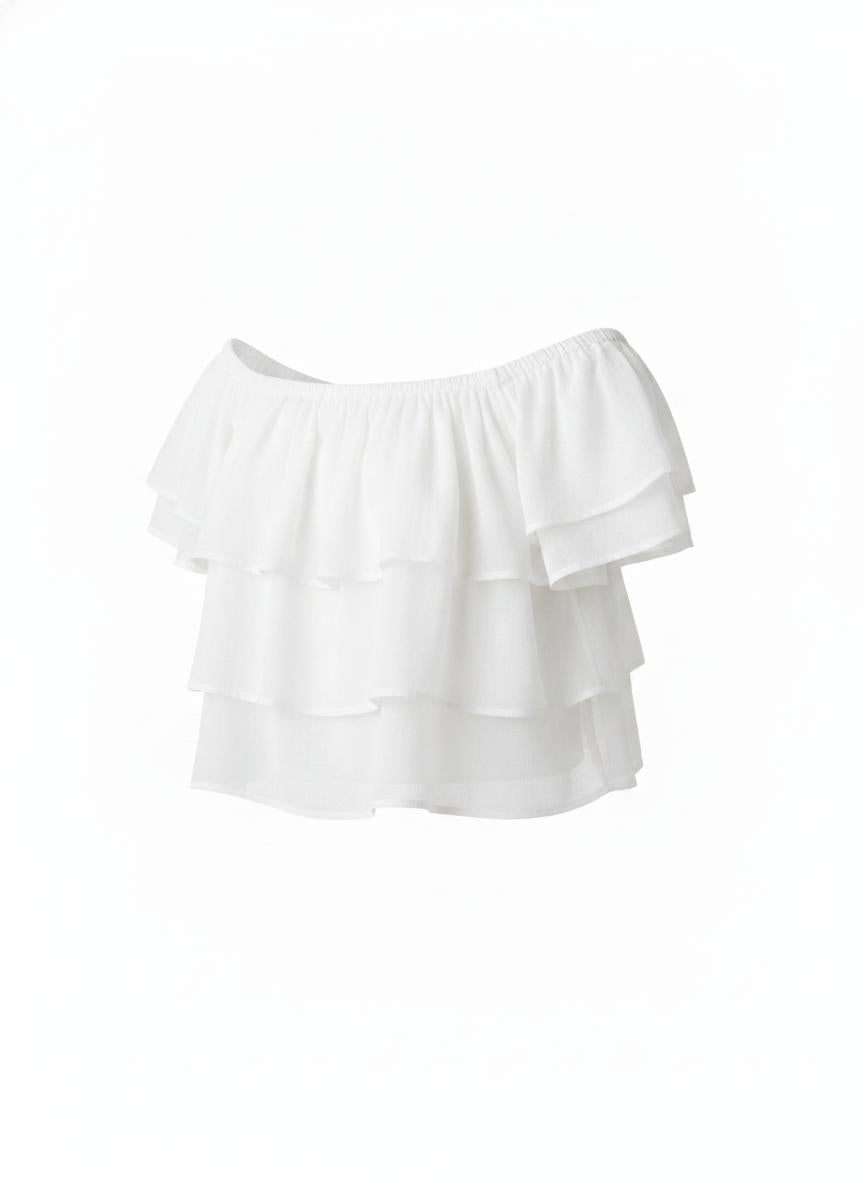 White Ruffle Cropped Blouse