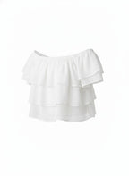 White Ruffle Cropped Blouse
