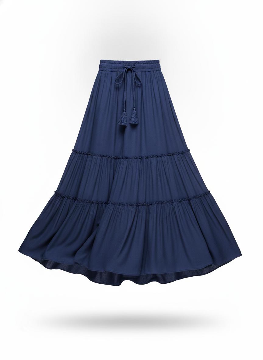 Blue Tiered Maxi Skirt