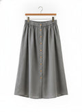 Gray Button-Front Midi Skirt