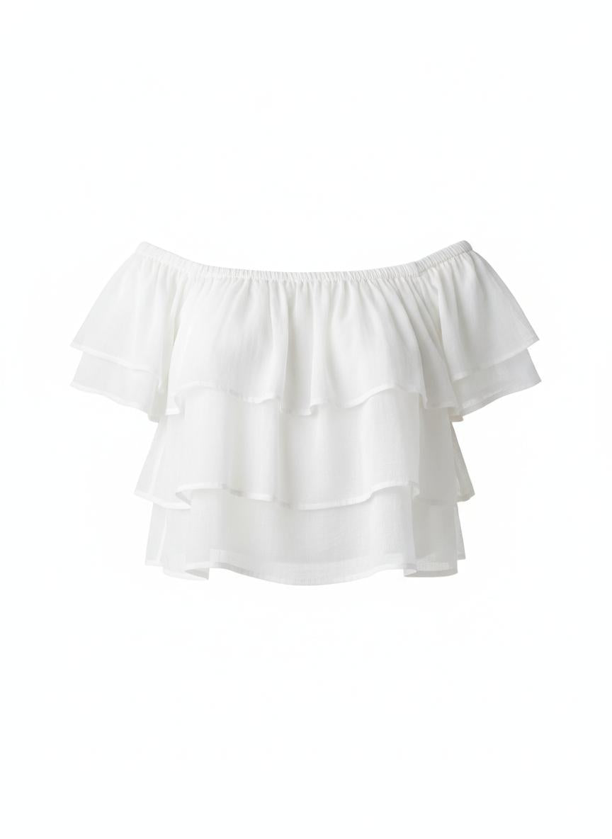 White Ruffle Cropped Blouse