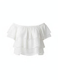 White Ruffle Cropped Blouse