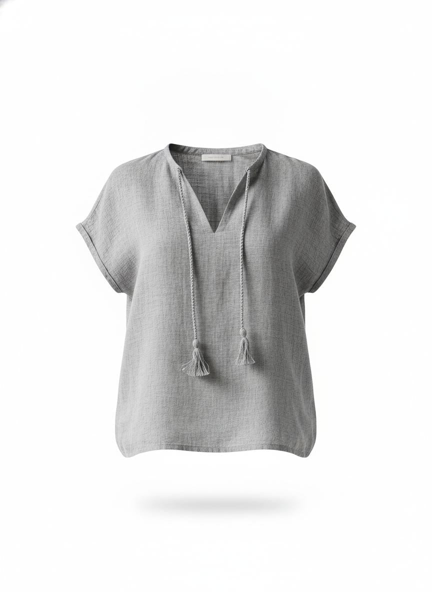 Gray Tassel Blouse