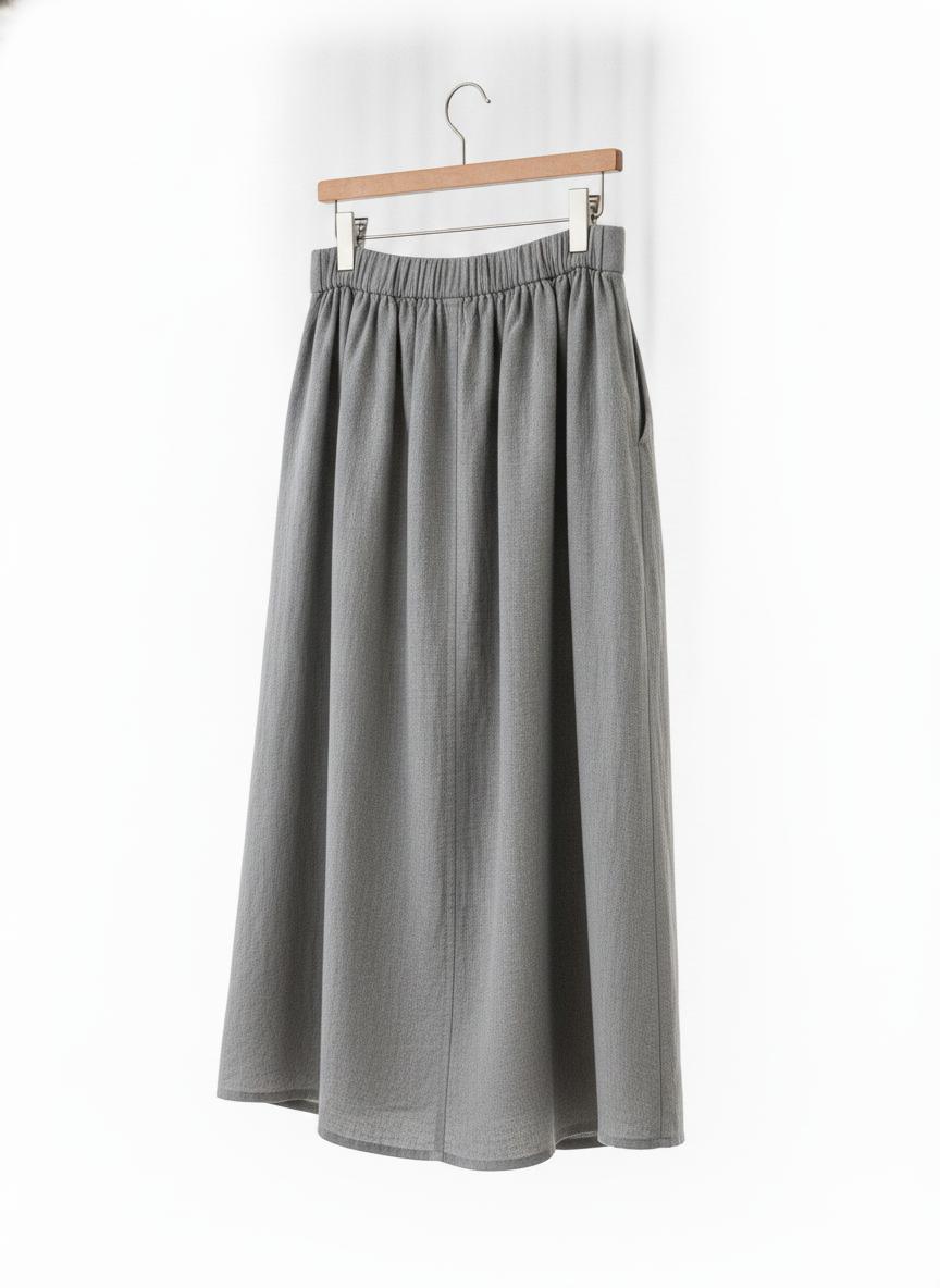 Gray Button-Front Midi Skirt