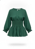 Green Smocked Peplum Blouse