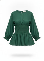 Green Smocked Peplum Blouse