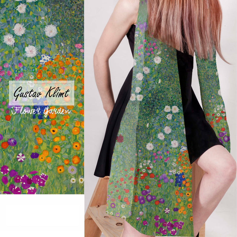 <transcy>Szal damski Gustav Klimt kwiatowy ogród</transcy>