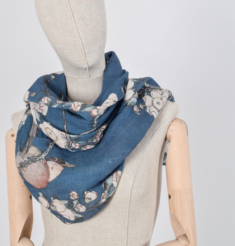 Women's scarf Katsushika Hokusai Bulffinch and Weeping Cherry