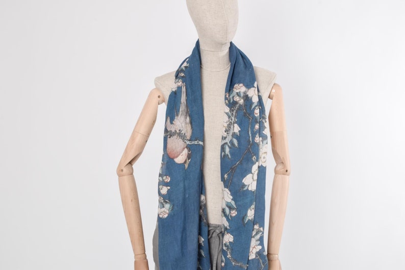 Women's scarf Katsushika Hokusai Bulffinch and Weeping Cherry