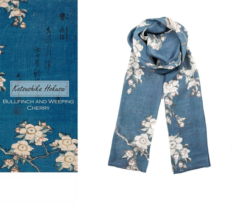 Women's scarf Katsushika Hokusai Bulffinch and Weeping Cherry