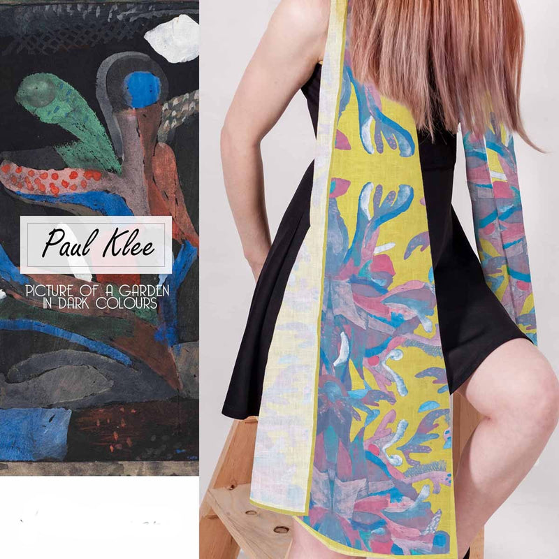 Szalik damski Paul Klee Obraz ogrodu w ciemnych kolorach