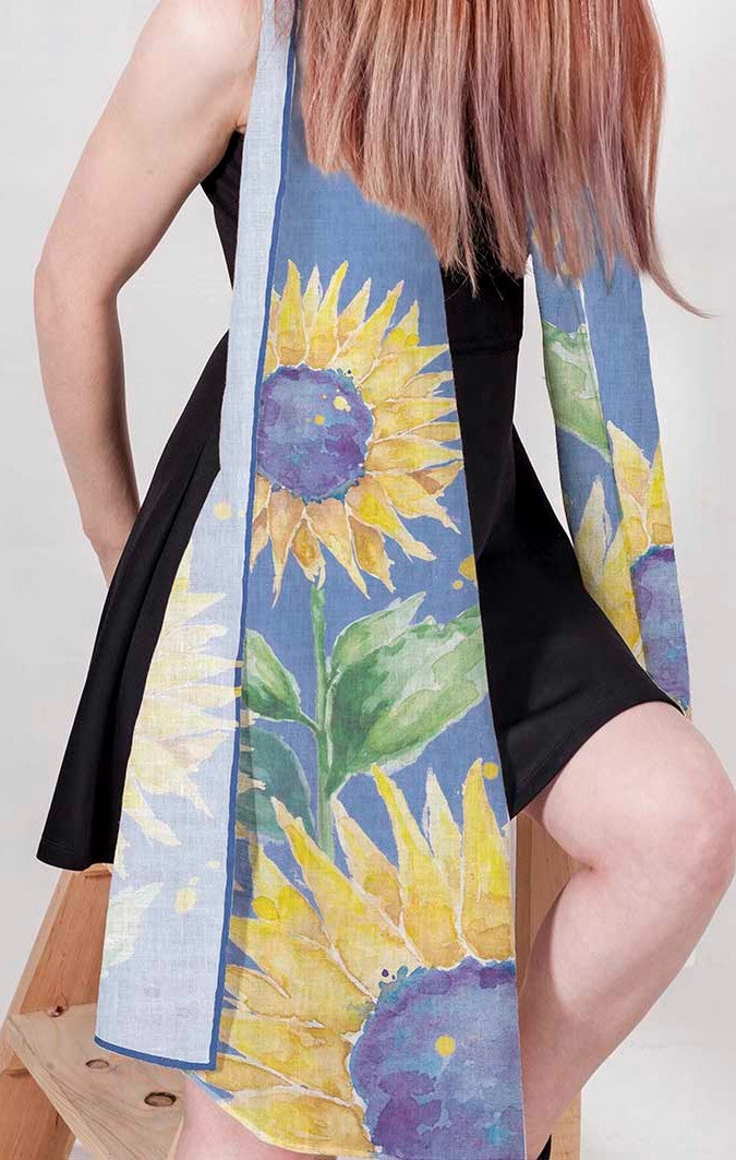 Women's sunflower scarf in blue / Blue sunflowers