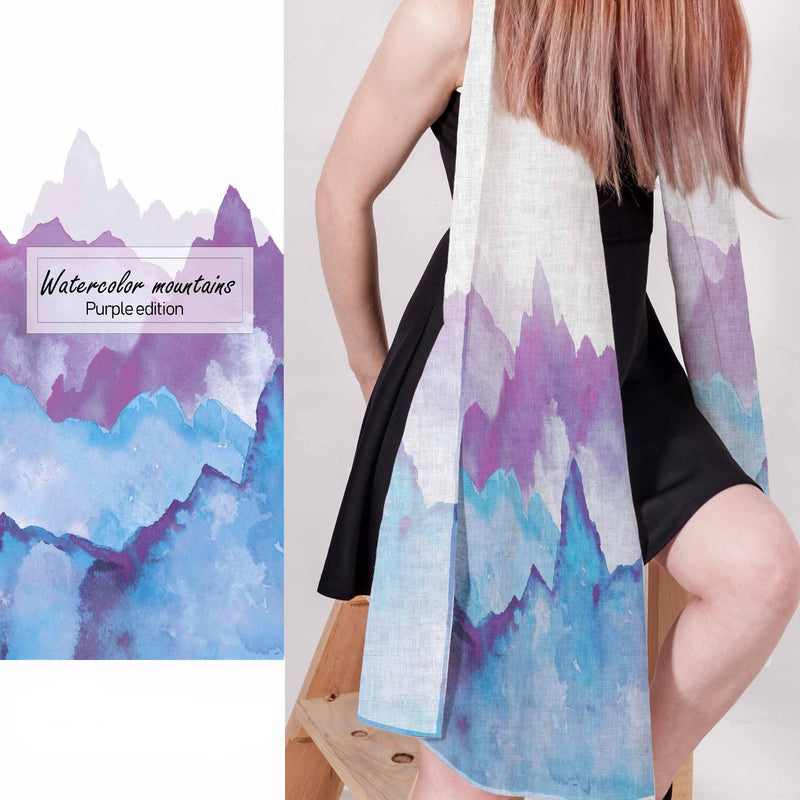 Bufanda de mujer Montañas acuarelas - edición violeta