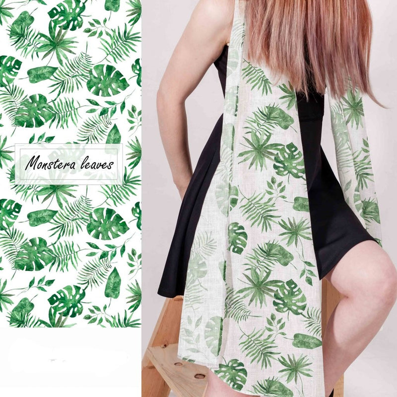 Women's scarf Green leaves / Monstera leaves