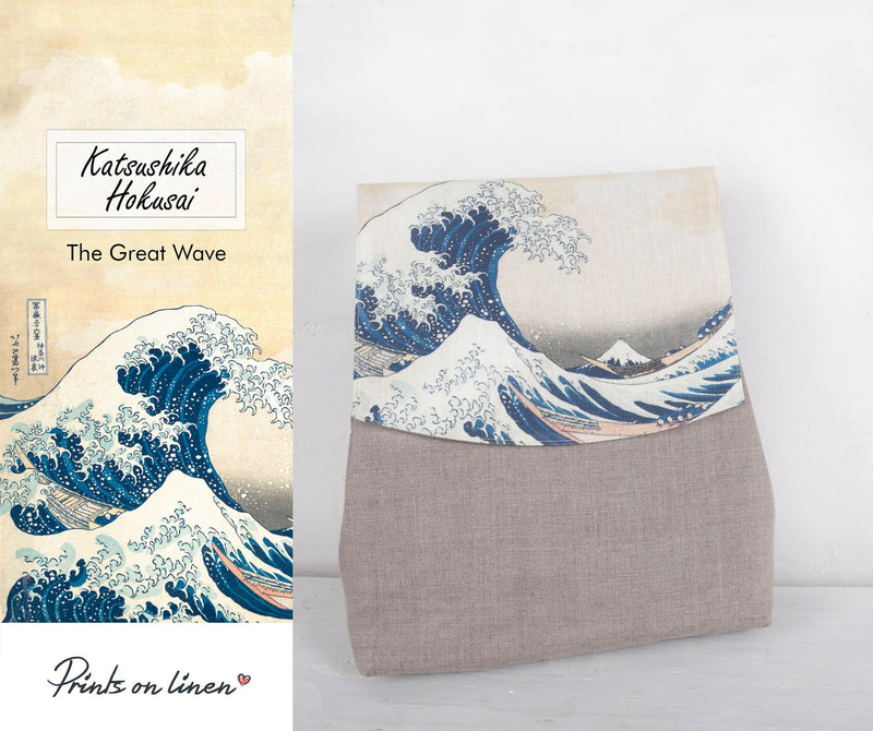 Mochila de mujer 100% lino Katsushika Hokusai The Great Wave