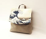 Mochila de mujer 100% lino Katsushika Hokusai The Great Wave