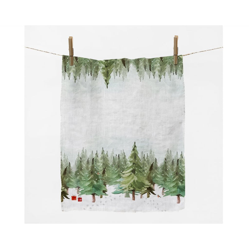 Linen luxury towel, 70x45 cm-Christmas green trees