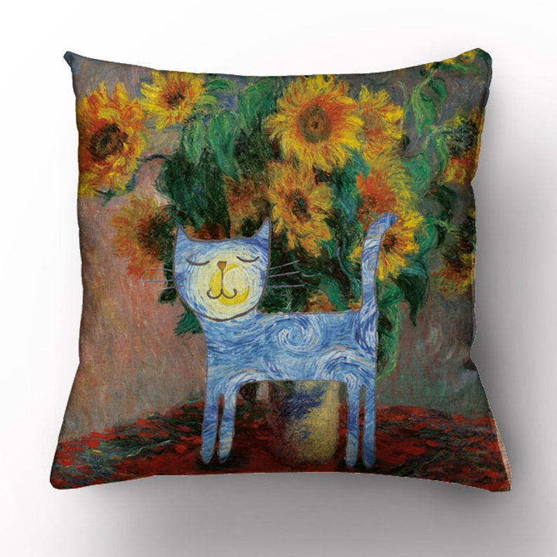 Vincent Van Gogh pillow cover with a cat