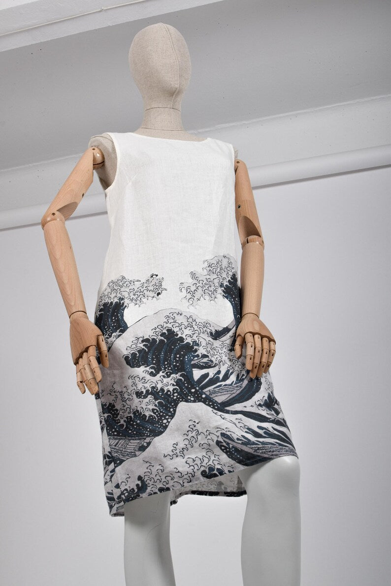 Šaty midi Katsusihka Hokusai Velká vlna - bílá verze / The Great Wave