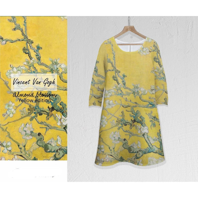 Šaty midi Vincent Van Gogh Mandlový květy - žluté provedení / Almond Blossom