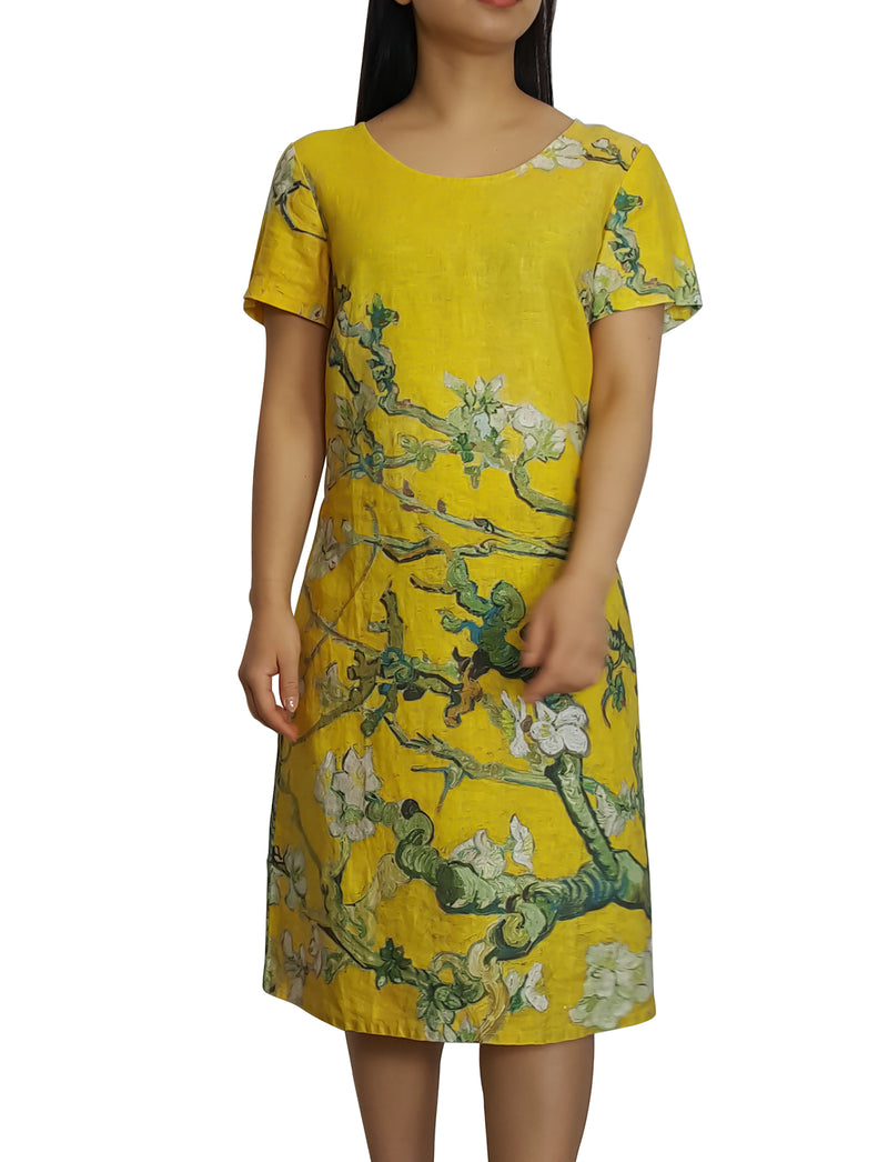 Midi dress Vincent Van Gogh Almond blossom yellow / Almond Blossom